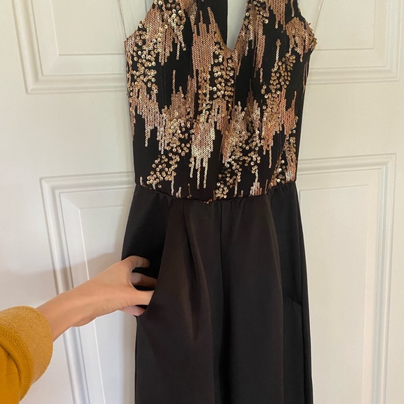 VINTAGE Halter Jumpsuit with Gold Sequinned Top | Small - Picture 3 of 7
